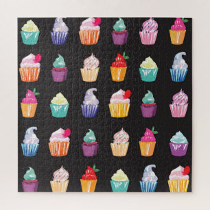 Watercolor Cupcakes: Charming Seamless Background Jigsaw Puzzle