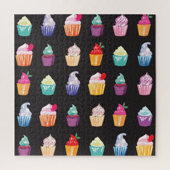 Watercolor Cupcakes: Charming Seamless Background Jigsaw Puzzle (Vertical)