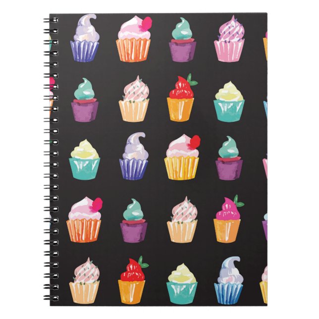 Watercolor Cupcakes: Charming Seamless Background Notebook (Front)