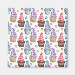 Watercolor cupcakes colorful magnet