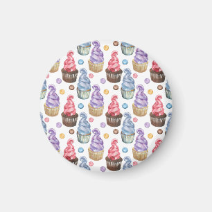 Watercolor cupcakes colorful magnet