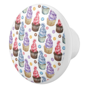 Watercolor cupcakes colourful ceramic knob