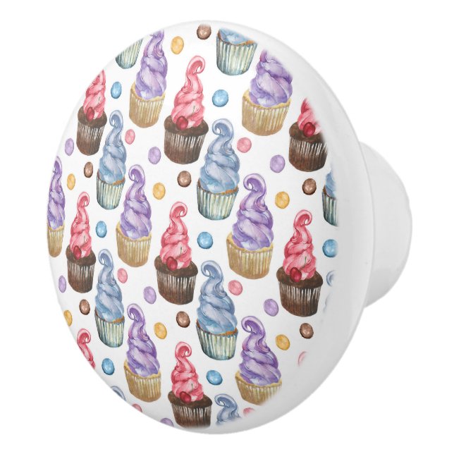 Watercolor cupcakes colourful ceramic knob (Right)
