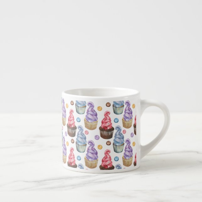 Watercolor cupcakes colourful espresso cup (Right)