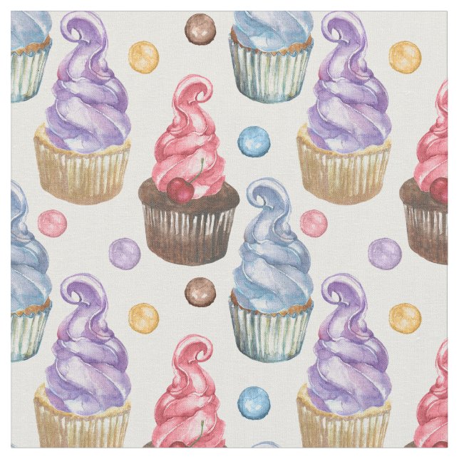 Watercolor cupcakes colourful fabric (Close Up)