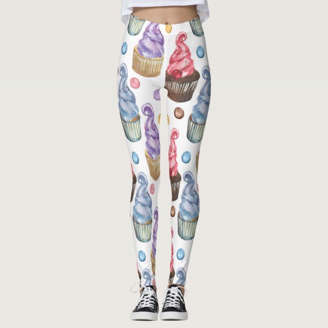 Watercolor cupcakes colourful leggings (Front)