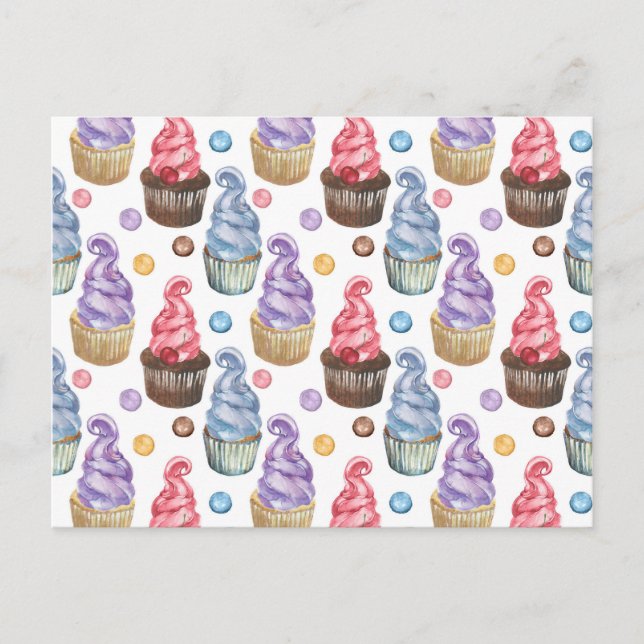 Watercolor cupcakes colourful postcard (Front)