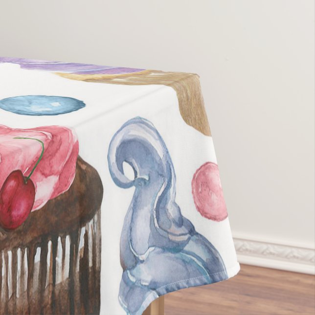 Watercolor cupcakes colourful tablecloth (In Situ)