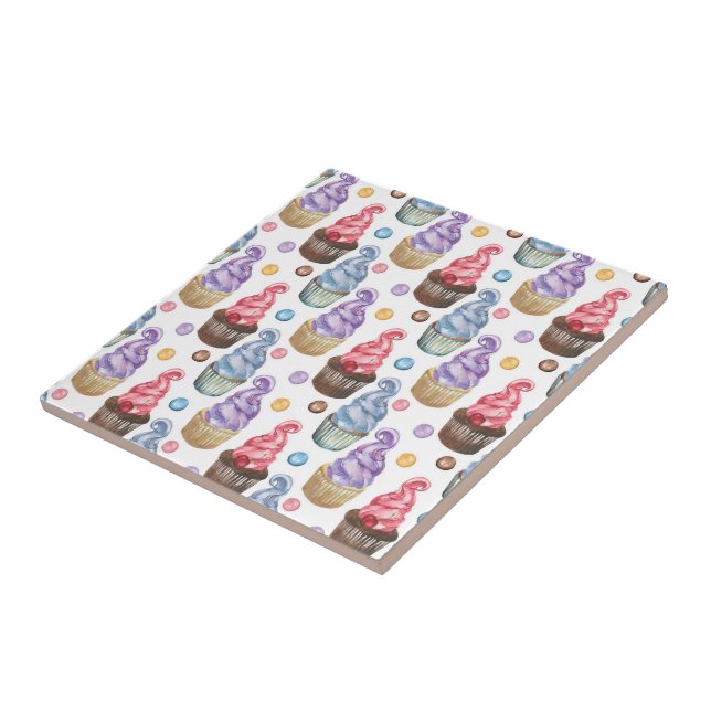 Watercolor cupcakes colourful tile (Side)