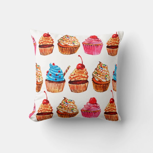 Watercolor Cupcakes Cushion (Front)