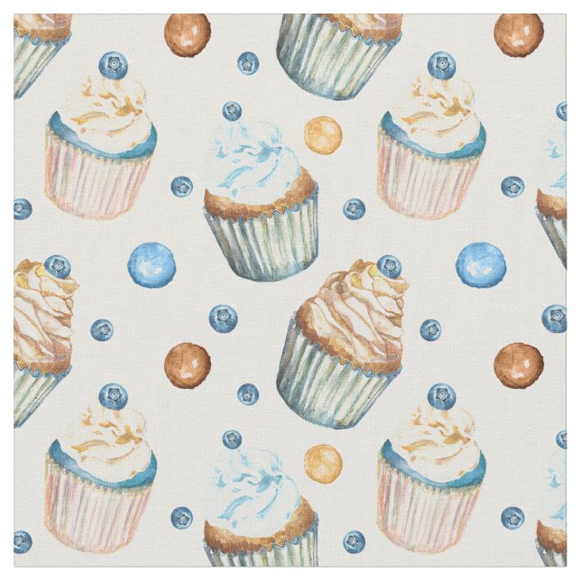 Watercolor cupcakes fabric (Close Up)