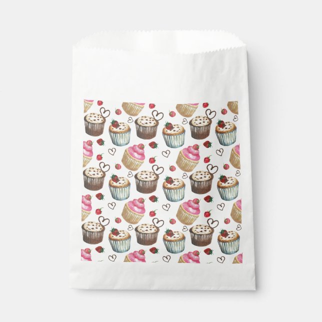 Watercolor cupcakes favour bags (Front)
