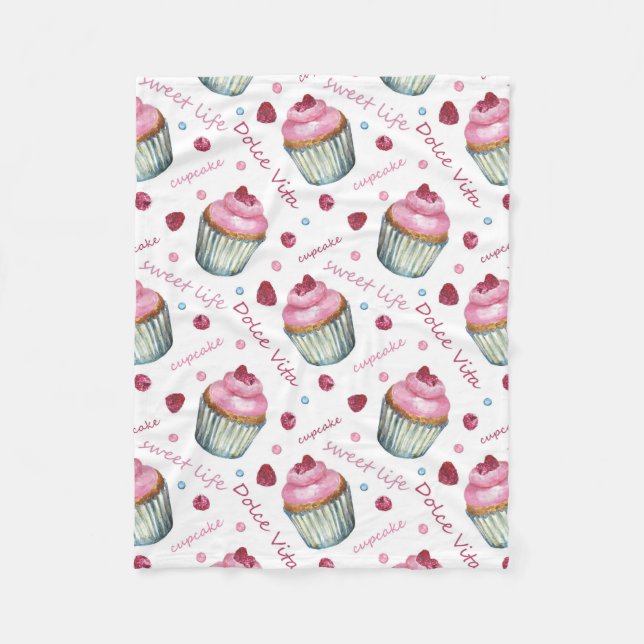 Watercolor cupcakes fleece blanket (Front)