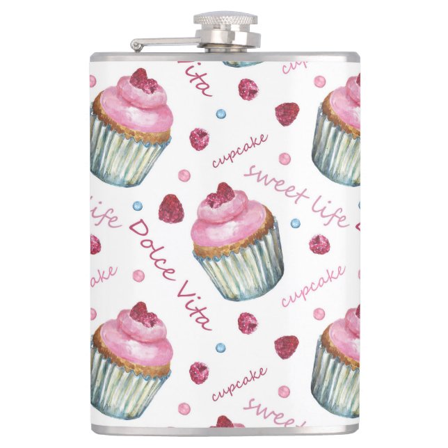 Watercolor cupcakes hip flask (Front)