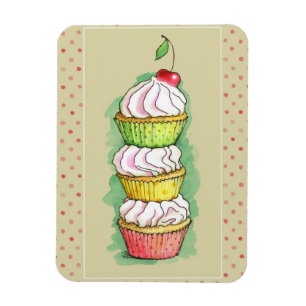 Watercolor cupcakes. Kitchen illustration. Magnet
