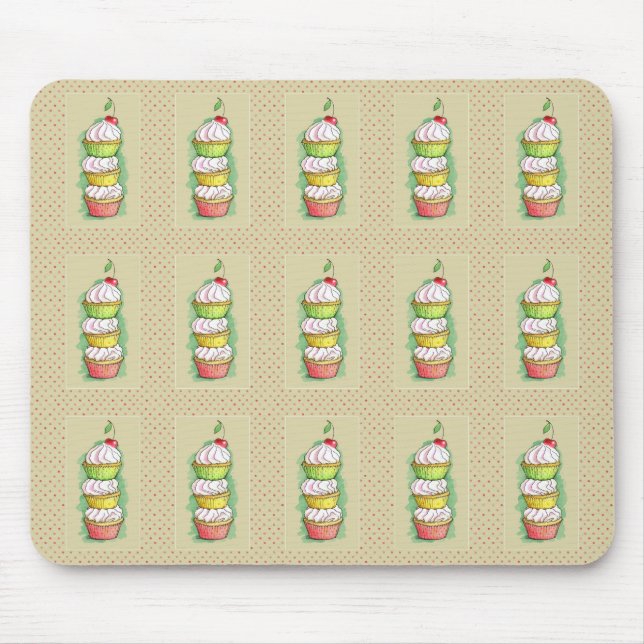 Watercolor cupcakes. Kitchen illustration. Mouse Mat (Front)