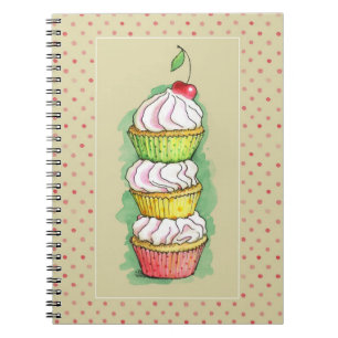Watercolor cupcakes. Kitchen illustration. Notebook