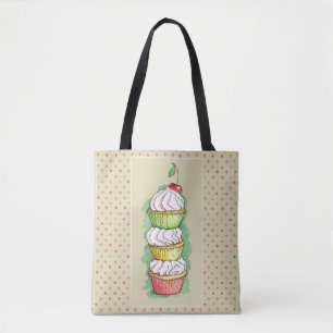 Watercolor cupcakes. Kitchen illustration. Tote Bag