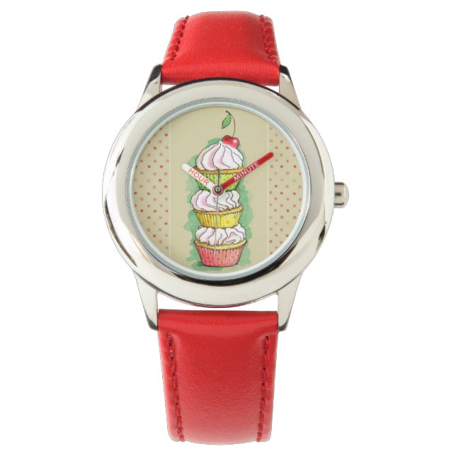 Watercolor cupcakes. Kitchen illustration. Watch (Front)