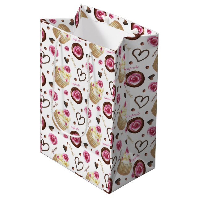 Watercolor cupcakes medium gift bag (Front Angled)