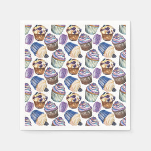 Watercolor cupcakes napkin