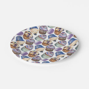 Watercolor cupcakes paper plate