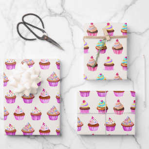 Watercolor Cupcakes Pattern Wrapping Paper Sheet