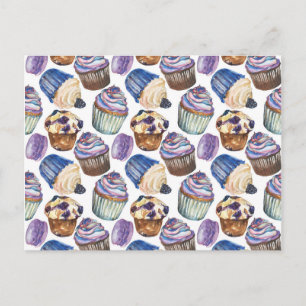 Watercolor cupcakes postcard