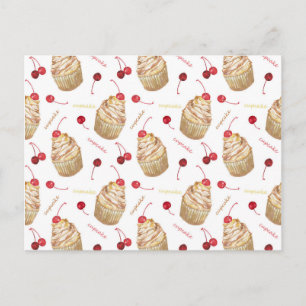 Watercolor cupcakes postcard