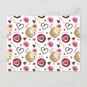 Watercolor cupcakes postcard