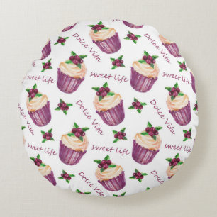 Watercolor cupcakes round cushion