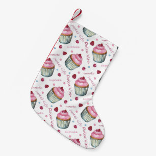 Watercolor cupcakes small christmas stocking
