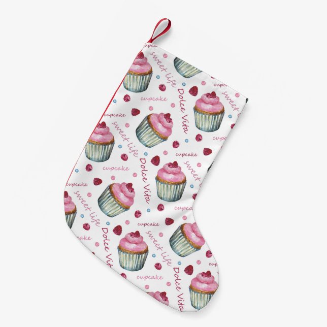 Watercolor cupcakes small christmas stocking (Front (Hanging))