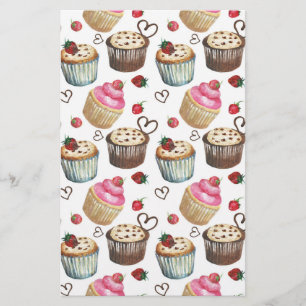 Watercolor cupcakes stationery