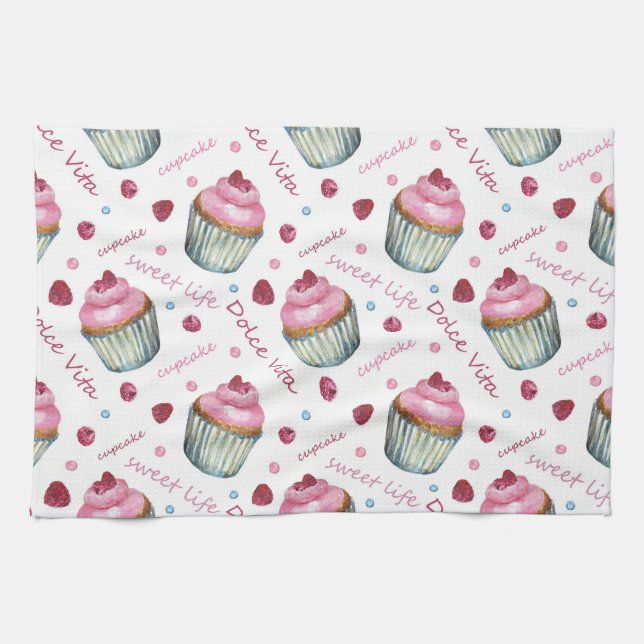 Watercolor cupcakes tea towel (Horizontal)