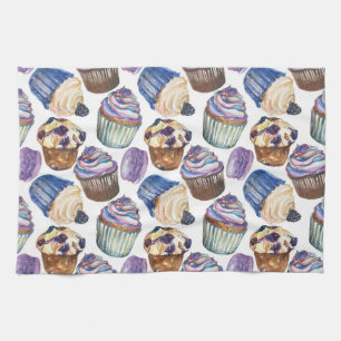 Watercolor cupcakes tea towel