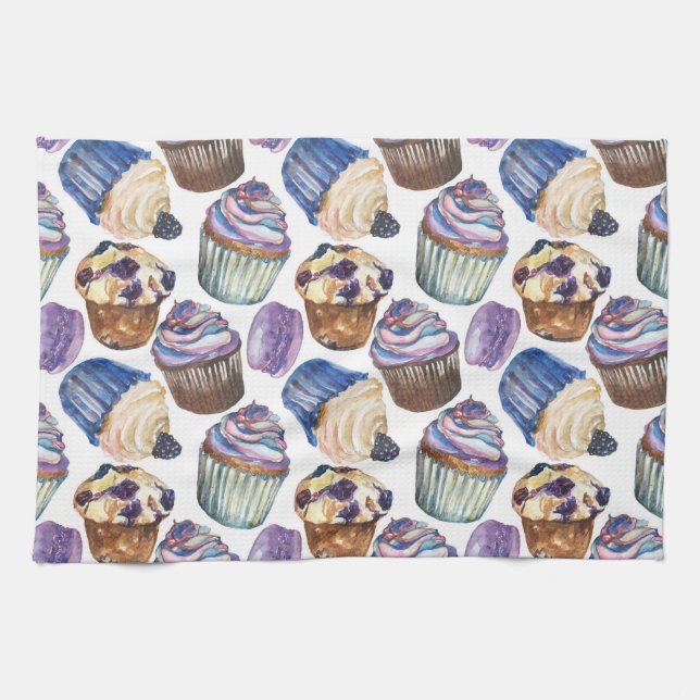 Watercolor cupcakes tea towel (Horizontal)