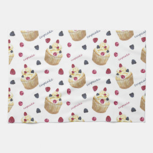 Watercolor cupcakes tea towel