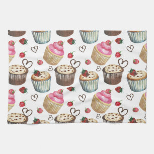 Watercolor cupcakes tea towel