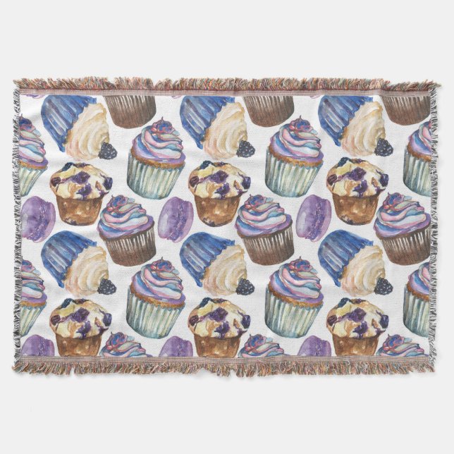 Watercolor cupcakes throw blanket (Front)