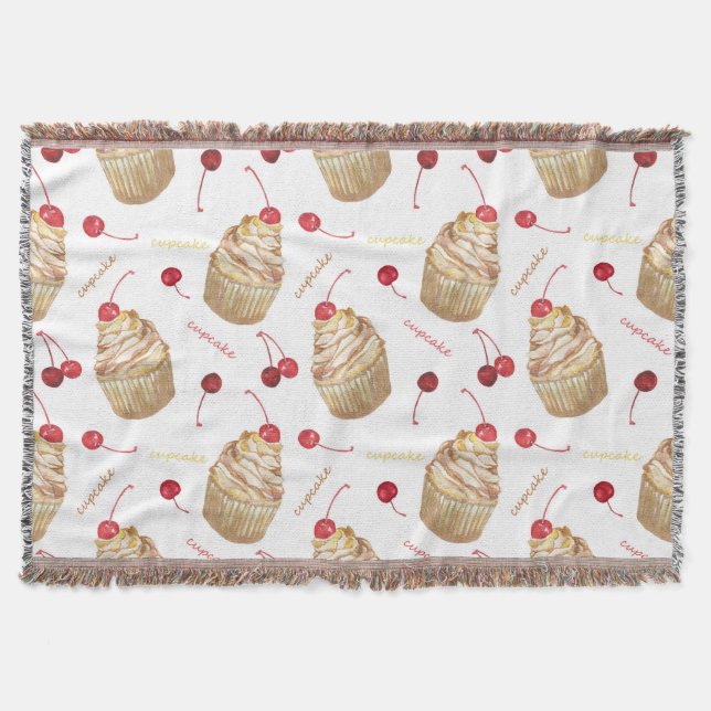 Watercolor cupcakes throw blanket (Front)