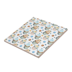 Watercolor cupcakes tile