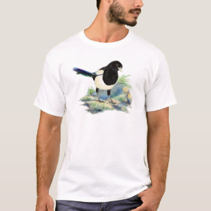 Watercolor Curious Magpie Fun Bird Art T-Shirt