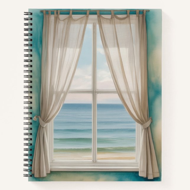 WATERCOLOR CURTAINED WINDOW TO THE SEA NOTEBOOK (Front)