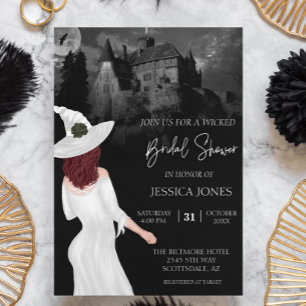 Watercolor Custom Bridal Shower Halloween Red hair Invitation