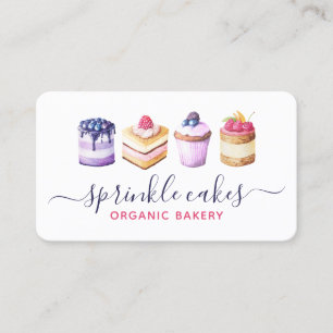 Watercolor Custom Cakes And Sweets Bakery Business Card