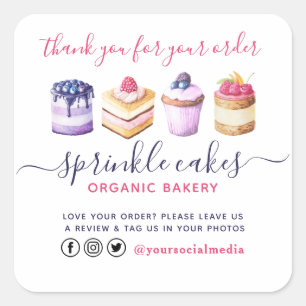Watercolor Custom Cakes & Sweets Bakery Thank You Square Sticker
