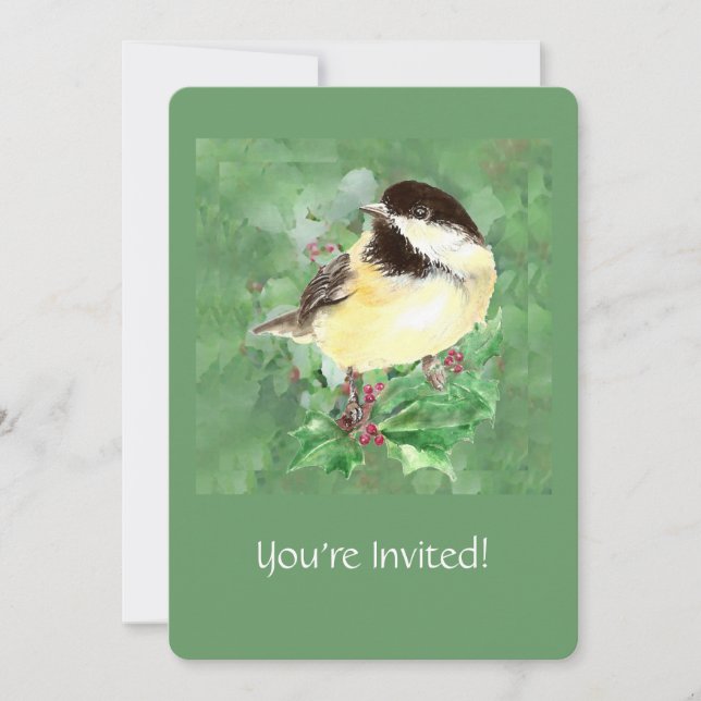 Watercolor Custom Chickadee Bird Wildlife art Invitation (Front)
