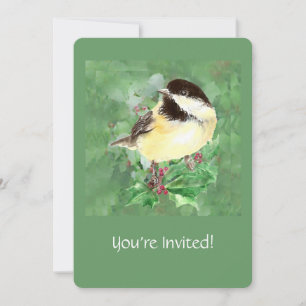 Watercolor Custom Chickadee Bird Wildlife art Invitation
