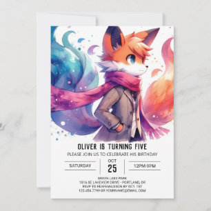 Watercolor Custom Fox Birthday Invitation